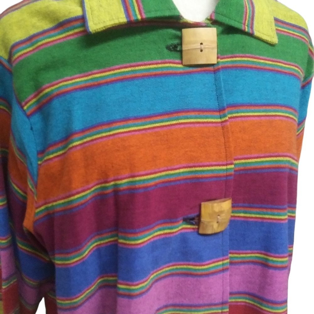 VTG  Norm Thompson Multi Color Stripe Wooden Buttons Blazer RN 91871 Women's L